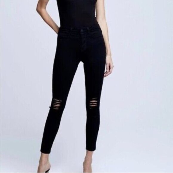 LIKE NEW- L'AGENCE High Rise Margot Skinny Jeans Black Ripped- Size 29 - Picture 1 of 9